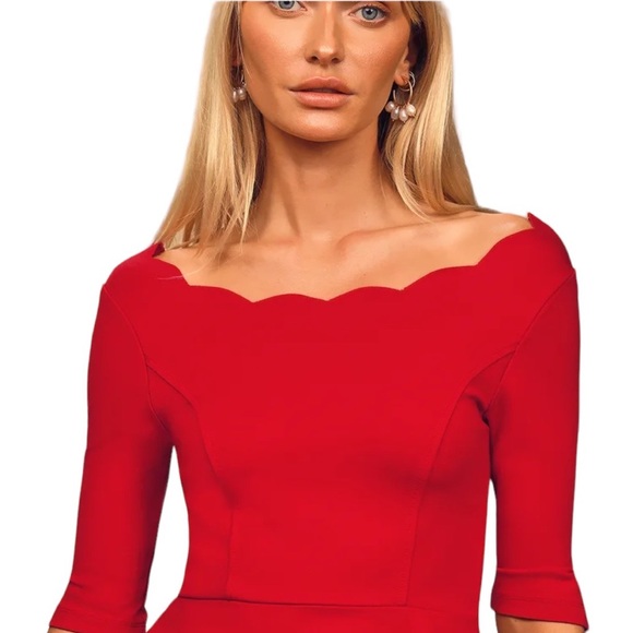 NWT Lulu’s Red Scalloped Skater Dress - Picture 3 of 11